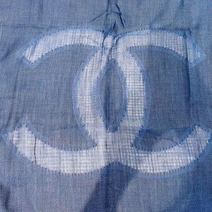 -SOLD- Gorgeous new blue CHANEL cashmere and silk scarf!